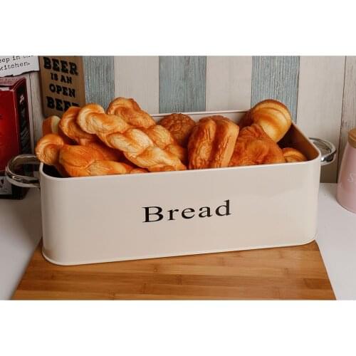 Bread Bin Iron Kitchen Bedroom Office Storage Cake Container W/ Bamboo Lid