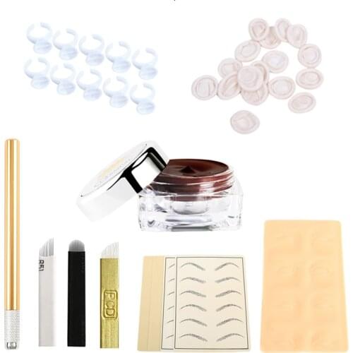 Microblading Tattoo Learner Kits For Eyebrow Tattoo Permanet Makeup Beauty With 30 Needle Blade 5 Practise Skin Deep Coffee ink
