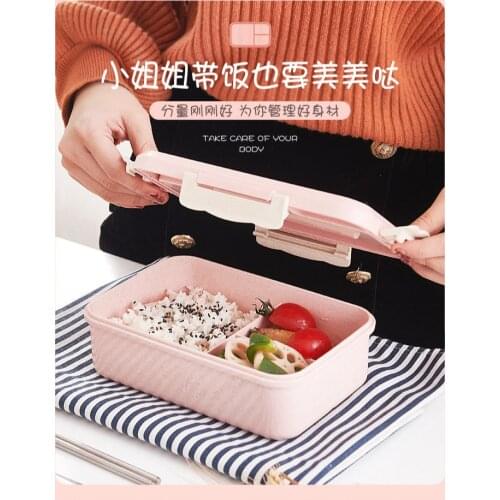 Microwave Lunch Box Wheat Straw Dinnerware Food Storage Container Children Kids School Office Portable Bento Box Lunch Bag