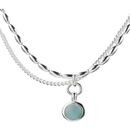 MLKENLY Double layer rice necklace blue dripping oil small fresh clavicle chain female jewelry birthday gifts