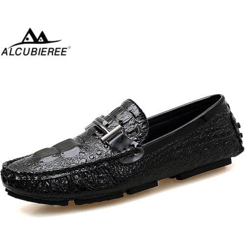 ALCUBIEREE Big Size 48 Men Boat Shoes High Quality Leather Male Casual Shoes Slip On Flats Loafers Fashion Men Moccasins
