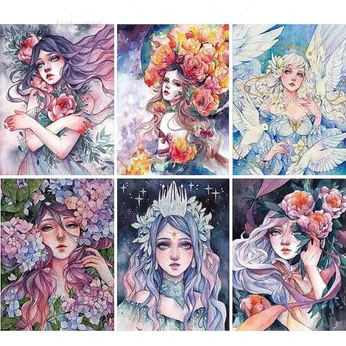 5D Diy Diamond Embroidery Paintings Full Square Round Drill Illustration Girl Series Mosaic Kit Holiday Gift Home Decoration