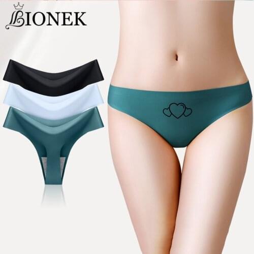 BIONEK Ice Silk Underwear Seamless Triangle Sexy Breathable Cotton Panties Woman Low Waist Lingerie Solid Color