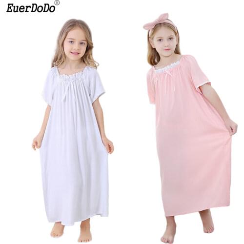 2020 New Childrens Nightdress Girls Sleepwear French Court Pajamas For Girls Nightgown Kids Nightwear Cotton Lace Solid Color