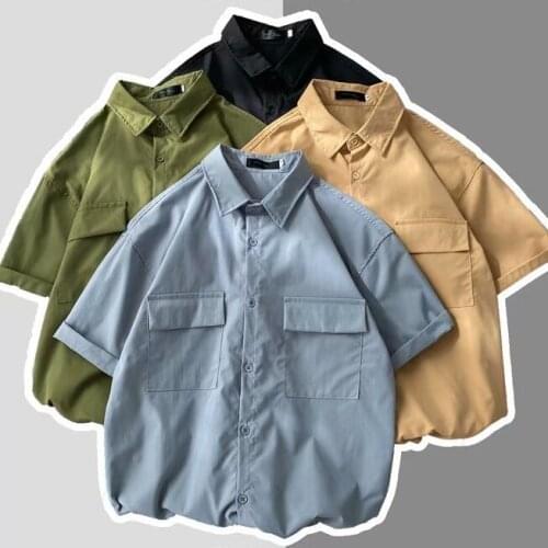 Summer New Short-sleeved Shirt Mens Loose Tooling Five-point Sleeve Shirt Mens Korean Style Trendy Handsome Half-sleeved Shirt