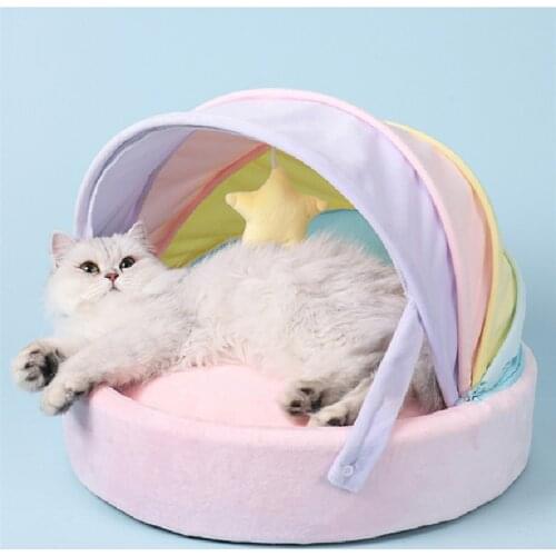 NEW Dog Pet Bed Kennel Comfortable Cat Bed Winter Warm Dog House Sleep Bag Rainbow Cat Bed Soft Pet Deep Sleep Bed Dropshipping