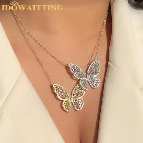 Bling cz butterfly pendant necklace gold color clear cz paved cute animal romantic statement fashion delicate women jewelry