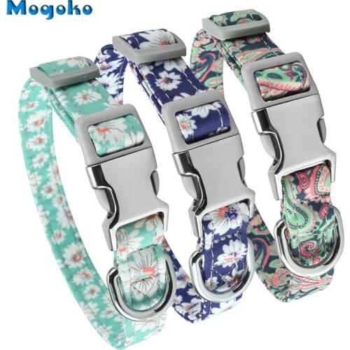 Mogoko Custom Engraved Floral Dog Collar Personalized ID Name/Phone/Address Engraved Puppy Pet Collars with Metal Buckle S/M/L