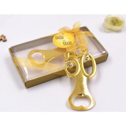 Wedding favor gold color Number 50 alloy beer bottle opener creative party supplies gifts for guest LX1624