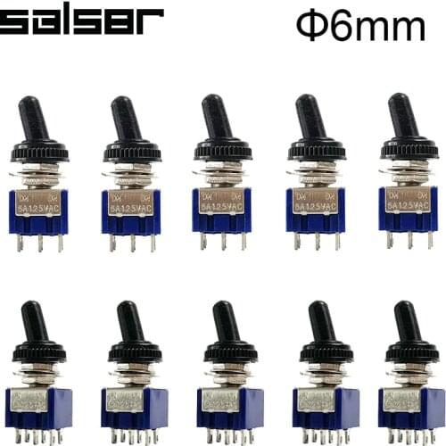 5pcs 10pcs Toggle Switch 6A 125VAC On On SPDT 6mm Mini Switch DPDT On Off On Waterproof Cap MTS-102 103 MTS-202 203
