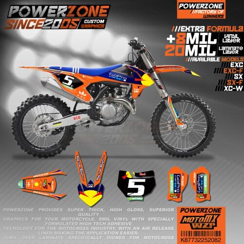 PowerZone Custom Team Graphics Backgrounds Decals 3M Stickers Kit For KTM SX SXF MX EXC XCW Enduro 125cc to 500cc 2016-2019 082