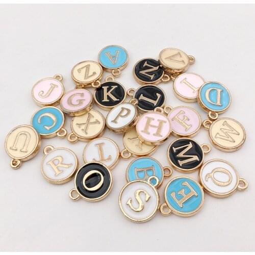 Zinc Alloy Enamel Alphabet Charms Gold Color Mixed Multicolor A-Z Capital Letter For DIY Jewelry Making 1 Set ( 26 PCs/Set)