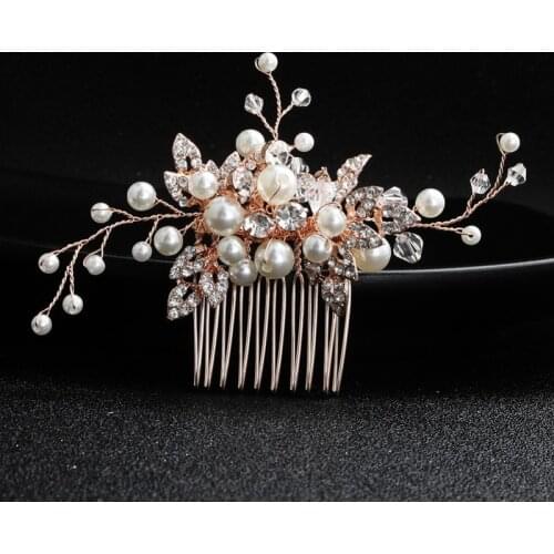 Simple wedding tiara Beautiful hand-made pearl crystal alloy hair comb Bridal rhinestone hairpin comb Wedding dress accessories