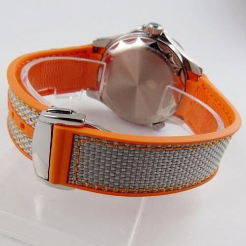 Nologo Cow Rubber Strap Orange Gray Watch Band with Steel Bracelet Clasp 20mm Width Lug