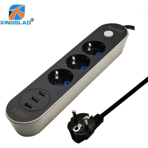 2 Round Pin EU RUS Plug Power Strip Switch Universal Outlets 3 USB Electrical Extension 1.8M 3M Cable Network filter for Phones