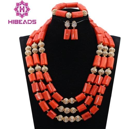 Charms 3 Layers Indian Bridal Coral Jewelry Set Genuine Coral Beaded Women Jewellery Set Engagement Free Shipping CNR779