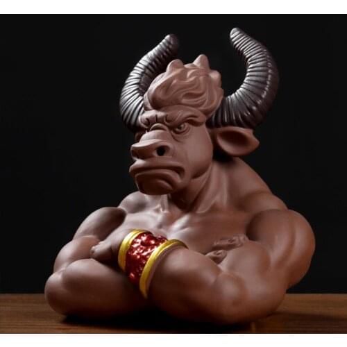 Tibet / Nepal zisha yixing tea play bull statues ox oro Muscle man macho man Decoration Toy tea pet figures sit in meditation po