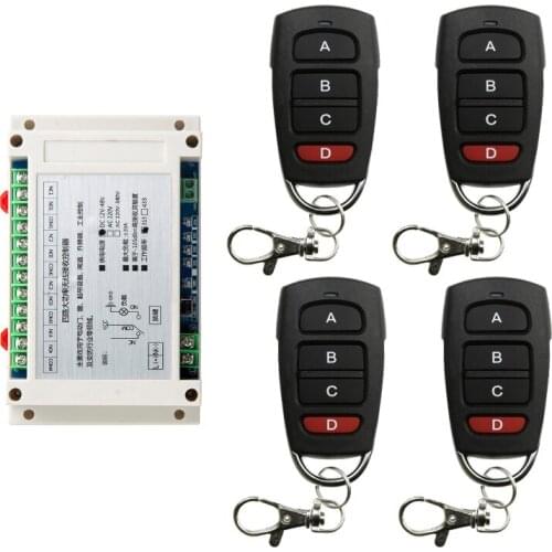 Universal Wireless Remote Switch DC 24V 36V 48V 4 Gang rf Relay and Transmitters for Remote Garage/LED/Home appliance Control