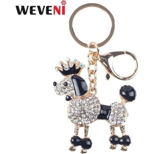 WEVENI Metal Crystal Poodle Dog Key Chain Key Holder Keyring Charm 2018 Charm Trendy Animal Jewelry For Women Pendant Dropship