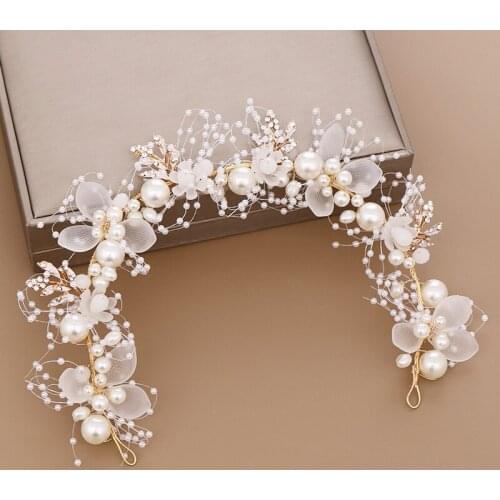 Handmade Bridal Flower Faux Pearl Crystal Leaves Wedding Headband Women Hairband Children Hair Accessories SL