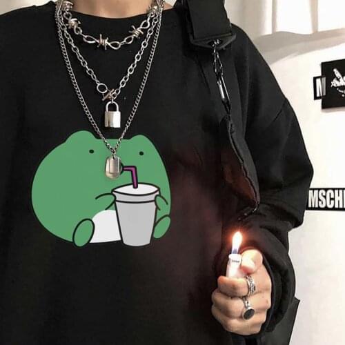 Winter Skateboard Frog Oversized Sweatshirt Women Hoodies Harajuku Warm Pullover Drawstring Pink clothes album lime accessory