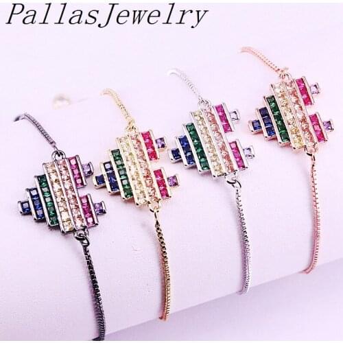 10Pcs Multi CZ Micro Pave Cubic Zirconia Charm Heart Shape Bracelet Adjustable Chain Bracelets For Women Jewelry