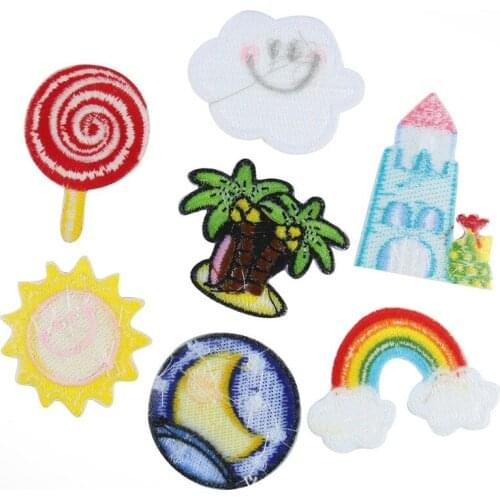 20pcs/lot Embroidery Patch Sun Rainbow Coconut Clothing Decoration Sewing Accessories Diy Iron Heat Transfer Applique