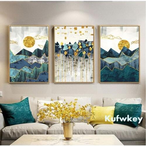 3 pcs diamond embroidery Abstract Geometric Mountain Landscape Wall Art diamond painting mosaic diamond picture Golden Sun decor