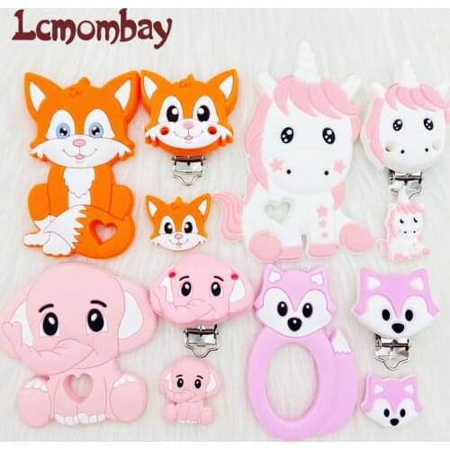 3pcs/lot Bpa Free fox Silicone Beads and Pacifier Clips Baby Teether Silicone Unicorn Teether Baby Oral Care DIY Teething Toy