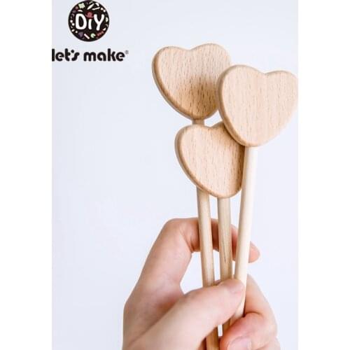 LetS Make 5Pc Baby Stroller Toys Heart Shape Wooden Magic Wand Baby Wood Teether Toys 0-12 Months Tiny Rod For Children