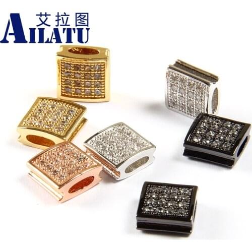 Ailatu Free Shipping 10pcs/lot Square Charms made of Clear Cz and Copper Decorated for DIY Fashion Jewelry