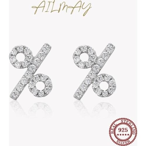 Ailmay Sterling Silver 925 Classic %Shape Symbol Clear Zircon Stud Earrings For Women Girls Party Accessories Jewelry Gift