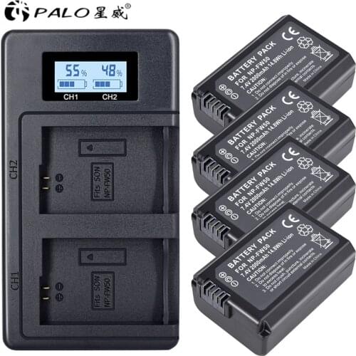 4pc NP-FW50 NP FW50 FW50 Battery+LCD USB Dual Charger for Sony A6000 5100 a3000 a35 A55 a7s II alpha 55 alpha 7 A72 A7R Nex7 NE