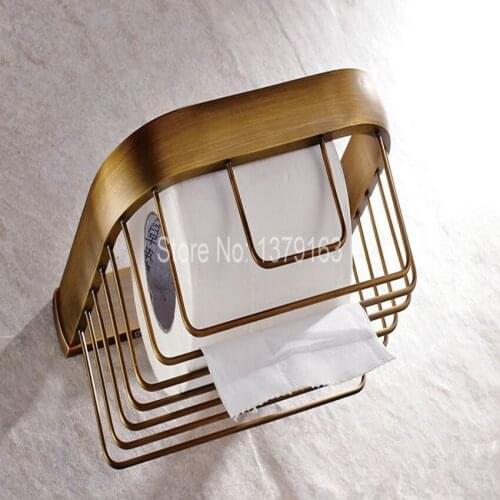 Bathroom Accessories Antique Brass Wall Mounted Toilet Paper Roll Holder Bathroom Shower Storage Basket aba534