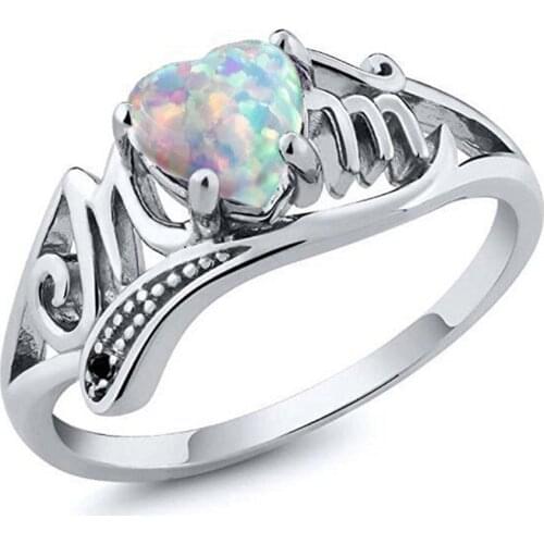 Opal Color Stone Accessories Ring MOM I love you Gifts Ring For Mothers Day Souvenir Jewelry Silver Color Brand Finger Band