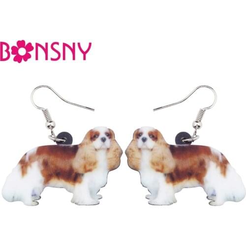 Bonsny Acrylic Cavalier King Charles Spaniel Dog Earrings Big Long Dangle Drop Animal Jewelry For Women Charms Teen Accessories