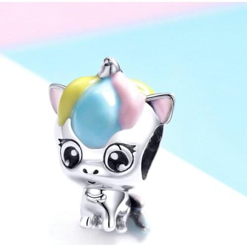 Pandach 925 Sterling Silver Unicorn Charm Beads Fit Original Pandora Bracelet Enamel Pendant Charms For Jewelry Making C059a