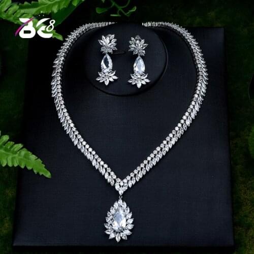 Be 8 Luxury Elegant Shape Bridal Necklace Bracelet Earring full set Cubic Zirconia Big Wedding Jewelry for Brides S405