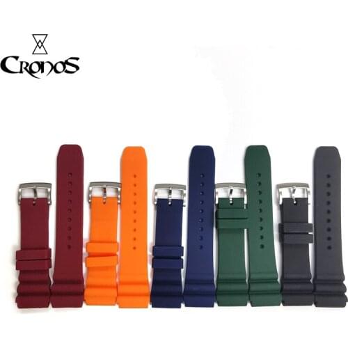 Cronos Watch Parts Silicone Strap Waterproof 22mm Stainless Steel Tongue Buckle Wave Shape