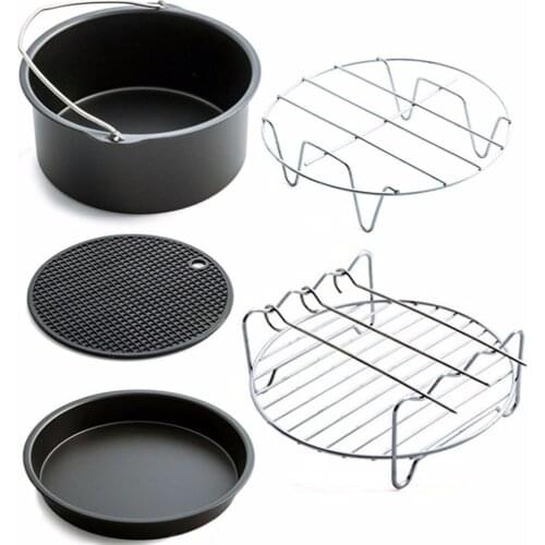 Home Air Frying Pan Accessories Five Piece Fryer Baking Basket Pizza Plate Grill Pot Mat Multi-functional Kitchen Accessory