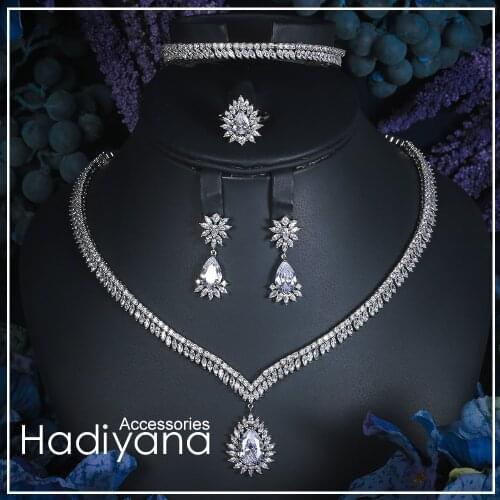 Hadiyana Women Waterdrop 4pcs Jewelry Set Plating Color Guaranteed Zircon Jewelry Sets For Wedding And Engagement Party CN105