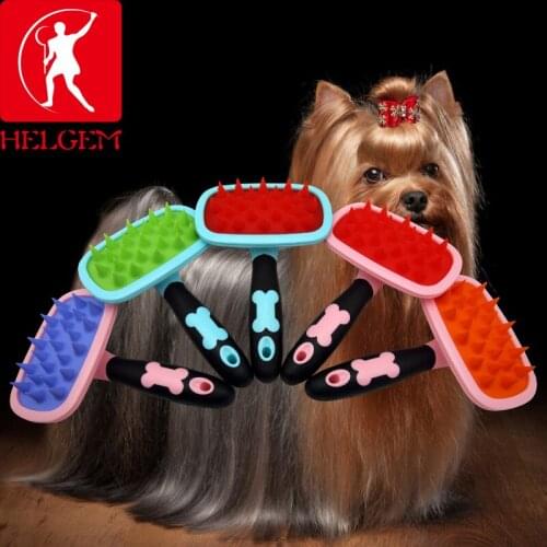 HELGEM Pet Supplies Dog Comb Cat Grooming Brush Silicone Massage Needle Removable