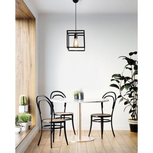 Modern Black Metal Cubic Square Chandelier Vintage Loft Living Dining Bedroom Room Kitchen Lights Fixture Cage Hanging Pendant
