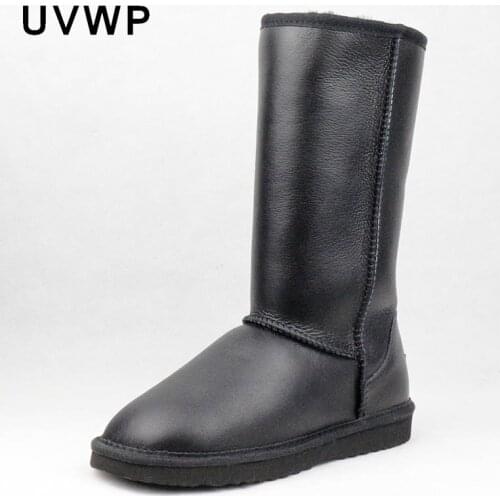 Classic High Snow Boots Women Boots Genuine Sheepskin Leather Waterproof Long Boots 100% Natural Fur Warm Wool Winter Boots