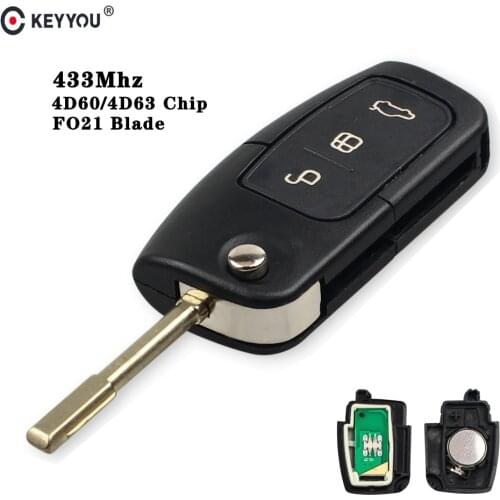 KEYYOU 3 Button Remote key FO21 Blade For Ford Fusion Mondeo Focus Fiesta Galaxy Transponder Chip 4D60/4D63 433Mhz Original Key