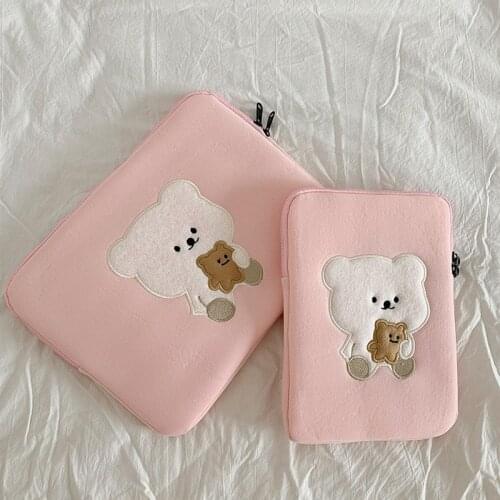 Korean Style Tablet Bags 11 13 Inch Girls Student Cute Bear Protective Bag Pouch for Mac iPad Samsung Huawei Tablets Laptop