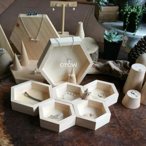 Creative solid wood hexagon jewelry display tray necklace Bodhi earrings ring jewelry storage box
