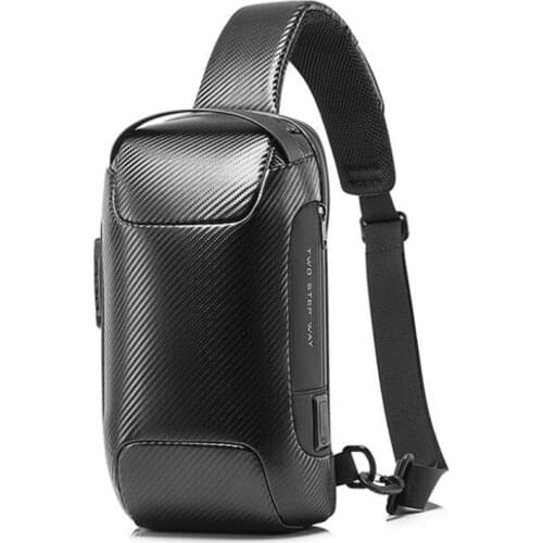 Motorcycle Bag Men Waterproof Multifunction Carbon Fiber Pattern Crossbody Bag USB Sling Shoulder Bags Messenger Chest Bag Pack