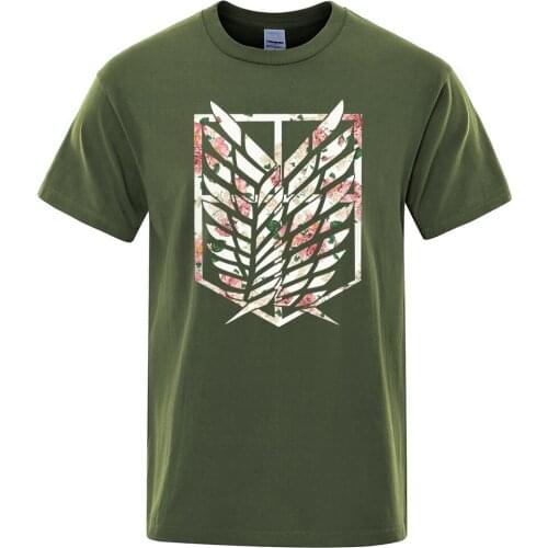 Attack On Titan Jiyuu No Tsubasa Print Man Tshirts Crewneck Breathable Clothing Casual Loose Tees Shirt Male Soft Cool Tshirts