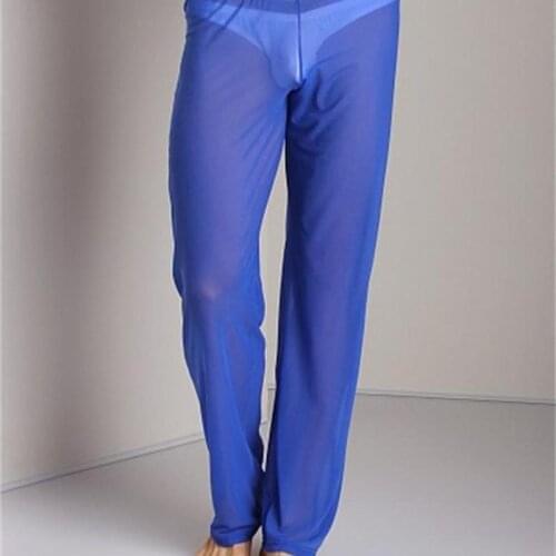 Low waist men pajama pants sleep bottoms breathable new mens sexy mesh trousers transparent home pants